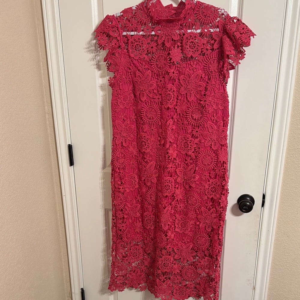 New York & Company Pink Sheath Midi Dress Mock Neck